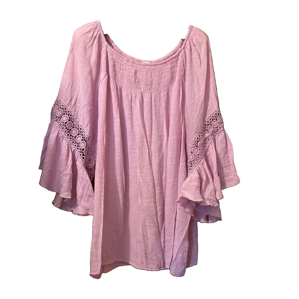 Women’s Cato Pink Pullover Blouse Smocked Neck Flutter Sleeve Size 22/24